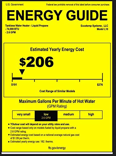 Eccotemp L10 2.6 GPM Portable Tankless Water Heater, 1 Pack, White