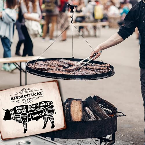 Rinderstücke BBQ Beef Fleischstücke Metallschild XL in 21x28 cm Blechschild für den Grill als Dekoration für Grillfans und Fleischesser