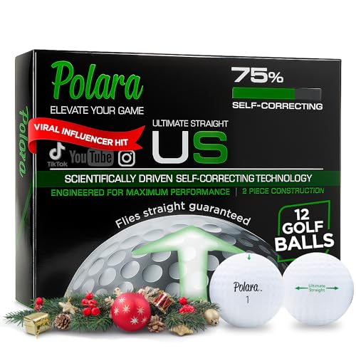Polara Golf Self-Correcting Golf Balls – Soft Feel, Anti-Slice & Hook Correction, Exceeds USGA Limits, Dimple Pattern, High-Performance Balls for Men & Women – Ultimate Straight, 12 Pack, White