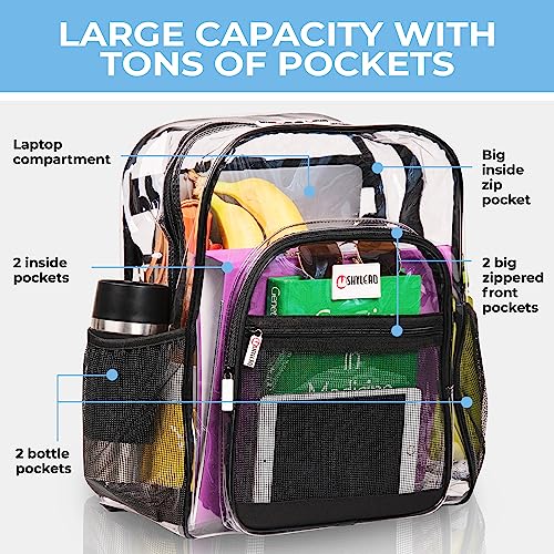Clear Backpack Heavy Duty has TSA Lock, 2-Way Zipper. PVC Transparent Backpack X-Large - H18''xW14''xD8 - Black3