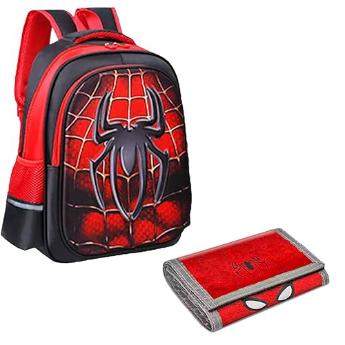 Children’s Spidey Backpack and Wallet Gift Set for Kids – 12”x16”x6” Backpack with 5”x10” Kids Wallet - Cloth School Bag for Boys and Girls
