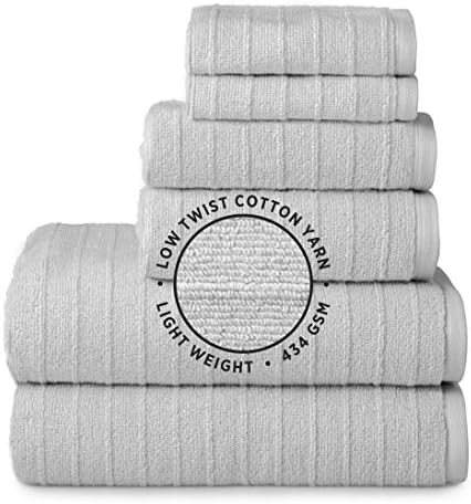 Welhome James | 2 Bath Towels 2 Hand Towels 2 Washcloths | Stripe Textured Silver Gray Bathroom Towels | Soft & Absorbent Towels for Bathroom | Quick Dry Towels | 100% Cotton 6 Piece Towel Set 5 Welhome James | 2 Bath Towels 2 Hand Towels 2 Washcloths | Stripe Textured Silver Gray Bathroom Towels | Soft & Absorbent Towels for Bathroom | Quick Dry Towels | 100% Cotton 6 Piece Towel Set