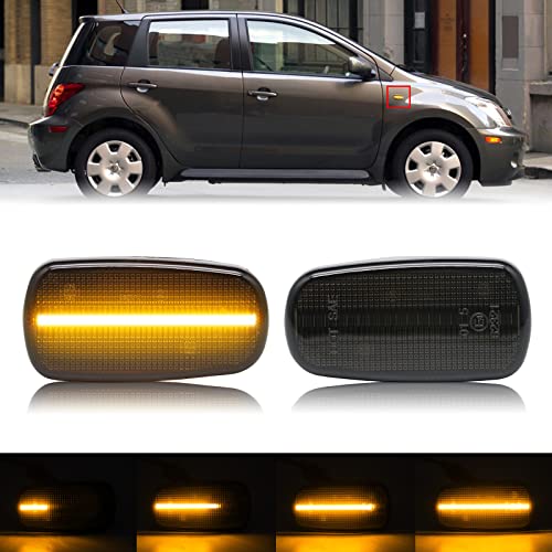 R&F Auto Dynamic Sequential Blink LED Side Marker Lights Replacement for Scion XA XB 2003-2006, KLUGER PRIUS RAV4 Land Cruiser Prado IS200 IS300 Amber Front Fender Side Marker Lamp Smoked Lens