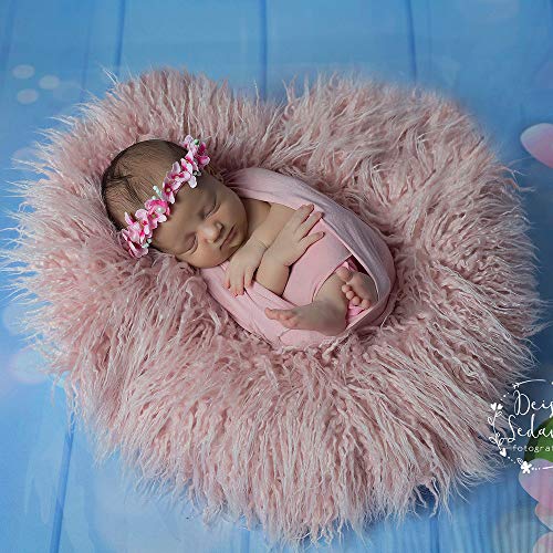 Newborn Photo Props Faux Fur Round 23.6 Inch Soft Baby Boy Girl Photo Blanket Studio Photo Mat Light Pink #TOP3