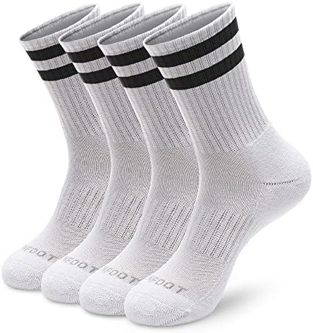 MONFOOT Women's and Men's 4 Pack Athletic Cushioned Crew Socks Striped Medium