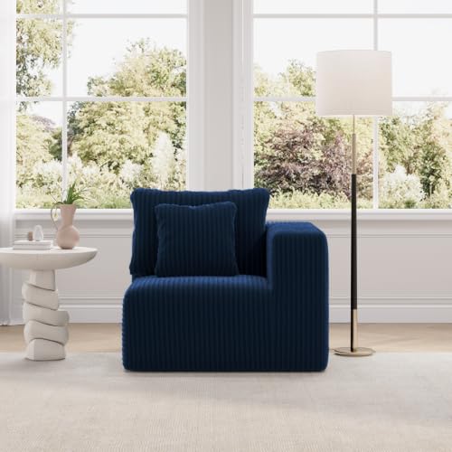 Image of Novilla Modular Sectional Sofa, Modern Cloud Sectional Couch with Smarts Coil Support, Upholstered Boneless Couch for Living Room Apartments Bedroom, No Assembly Required, Blue (Right-Arm Chair)