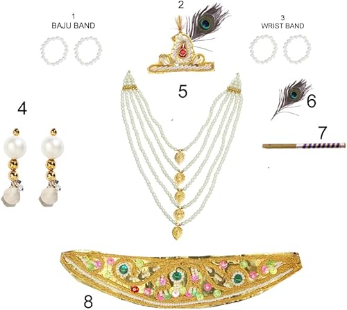 Miniatura 4 de ITSMYCOSTUME Krishna - Vestido para bebés y niños, conjunto de Dhoti Kurta con accesorios completos, disfraz de Kanha para niños y niños