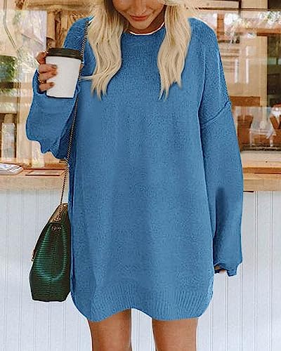 Image of BTFBM 2025 Womens Sweaters Casual Crewneck Long Sleeve Oversized Sweater Dress Fall Winter Loose Slouchy Soft Pullover