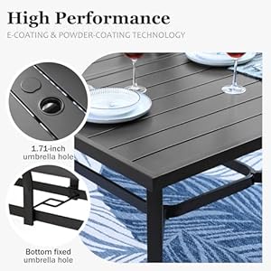 HERA'S HOUSE 83” x 39" Patio Dining Table, Outdoor Table with Umbrella Hole for 8, 8-Person Metal Steel Slat Rectangle Outdoor Table for Lawn Garden Backyard HERAS HOUSE 83 x 39 Patio Dining Table Outdoor Table with Umbrella Hole for 8 8 Person Metal Steel Slat Rectangle Outdoor Table for Lawn Garden Backyard