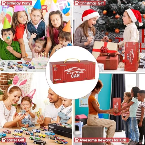 Image of 48 Pcs Car Container Toy Set for Kids - Pull Back Car Set, Alloy Racing Cars Toys, Bulk Mental Trucks Toy Vehicles, Small Cars Toys for Boys & Girls, Educational Vehicle Gift Age 3+