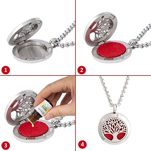 Wild Essentials Tree of Life Essential Oil Diffuser Necklace, Stainless Steel Locket Pendant with 24 inch Chain, 12 Color Refill Pads, Customizable Color Changing Perfume Jewelry for Aromatherapy - Image 5