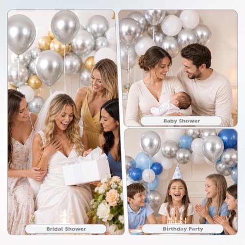 Image of Metallic Silver Balloons 12 Inch Chrome Silver Helium Party Balloon