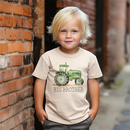 Big Brother Green Farm Tractor Shirt For Boys Big Bro Sibling Reveal Cute Farmer Outfit Natural Toddler & Youth Tee3