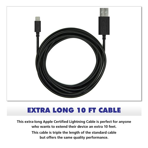 Rnd Apple Certified Lightning To Usb 10Ft Cable For Iphone (Xs, Xs Max, Xr, X, 8, 8 Plus, 7, 7 Plus, 6, 6 Plus, 6S, 6S Plus) Ipad (Pro, Air, Mini) (10 Feet/3M/Black) #TOP5