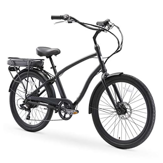 sixthreezero EVRYjourney Men's eBike 250W Electric Bicycle Hybrid Alloy Beach Cruiser, Matte Black, 26-Inch