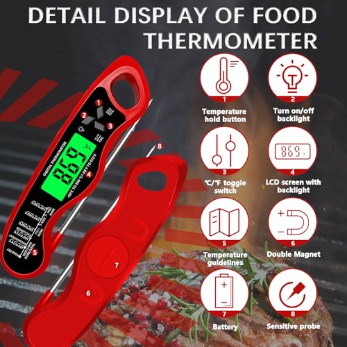 Image of Meat Thermometer Digital,IP67 Waterproof Cooking Thermometer with Backlight, Calibration & Hold Function,Food Thermometer for Cooking,Outdoor Grilling