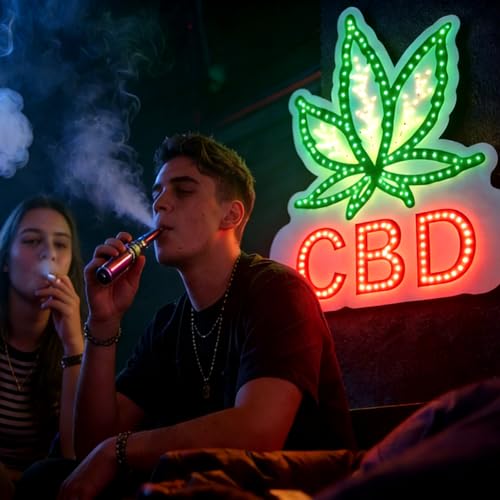 Image of CBD LED Neon Sign for Shop Window - Bright Green CBD Light Sign for Smoke Shop, Vape Store, Dispensary Wall Decor