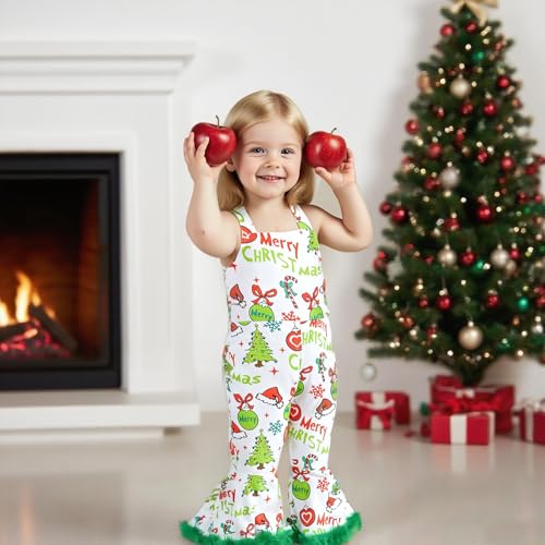 Toddler Baby Christmas Outfit Overalls Little Kid Girls Suspender Romper Jumpsuit Bell Bottom Pants Christmas Clothes2