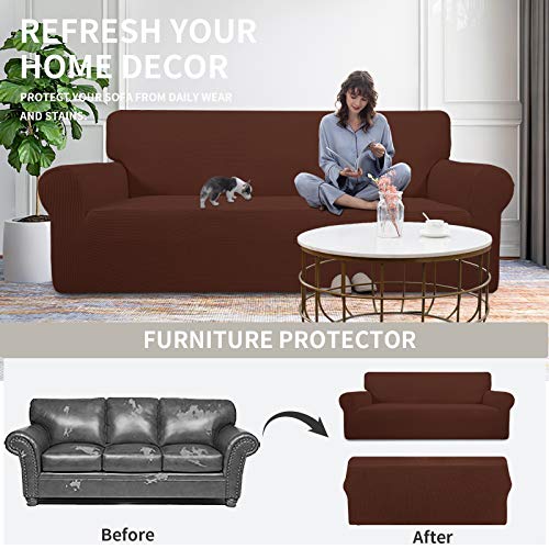 Image of Easy-Going Stretch Oversized Loveseat Slipcover 1-Piece Sofa Cover Furniture Protector Couch Soft with Elastic Bottom for Kids Polyester Spandex Jacquard Fabric Small Checks Coffee