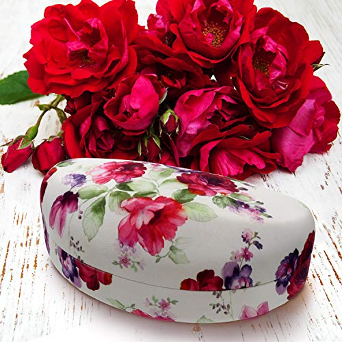 Image of Large Curved Sunglasses Case - Women Hard Shell Glasses Holder - XL Large Eyeglass Case with Pouch &Cloth