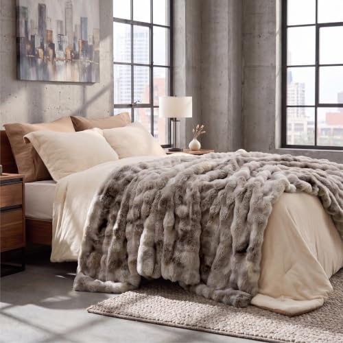 Image of Bedsure GentleSoft Bubble Faux Fur Blankets Queen Size, Fluffy Fuzzy Queen Blanket for Bed, Soft Cozy Faux Fur Bedding for Winter, Thick Warm Plush Bed Cover, Tie-dye Brown, 90x90