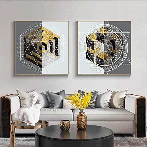 Art mural géométrique abstrait lot de 2 toiles 50x70cm sans cadre pour salon