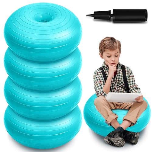Image of Lewtemi 4 Pcs Flexible Seating for Classroom Elementary 20 Inch Yoga Ball Chair Inflatable Donut Ball Chair with Inflator for Kids Student Sensory Balance Office Exercise (Blue)
