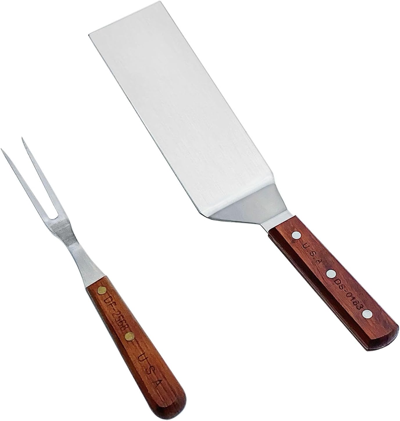 Sunrise Kitchen Supply Stainless Steel Turner Spatula & Meat Fork with Wood Handle (10.75 Fork + 7.5x3 Spatula)