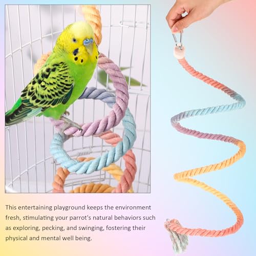 Image of WinnerWhy 2 Pcs Gradient Bird Rope Perches Birdcage Swing Toy for Parrots Birdcage Cotton Swing Climbing Rope Standing Bungee Toy Accessory for Parrots, Cockatiel, Parakeet, Lovebird, Budgie (59'')