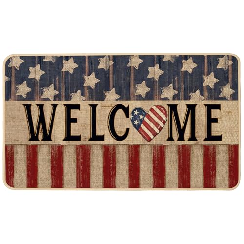 Baccessor Patriotic Doormat 17x29 inch, 4th of July Independence Memorial Day Star Welcome Door Mat Non Slip Rubber Backing Holiday Entryway Indoor Outdoor Decor