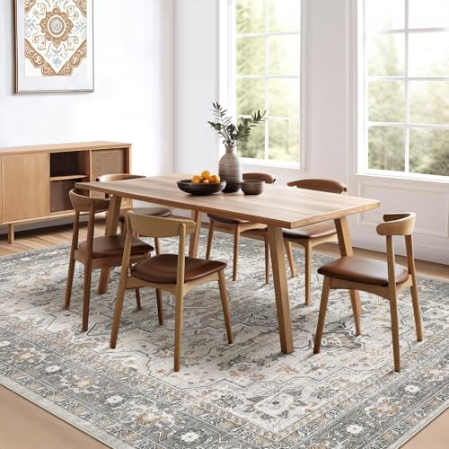 10x14 Area Rugs Living Room: Washable Boho Large Neutral Vintage Soft Rug Stain Resistant Distressed Farmhouse Non-Slip Indoor Floor Carpet for Bedroom Nursery Kids Office Dining Room- Taupe