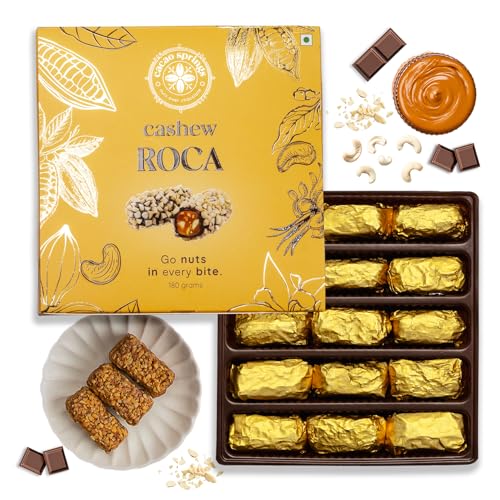 Image of Cacao Springs Premium Cashew Roca Chocolates for Healthier Snacking, Premium Choco & Nut Delicacy Treats, Premium Gift Hamper for Christmas Gifts, 15 Pieces in Each Box, 1 Box, 180gm