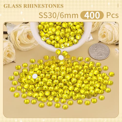 Image of 400PCS SS30 /6mm Crystal Glass Rhinestones for Bedazzling (Lemon Yellow) | Flatback Rhinestones for Crafting DIY Nail Art Makeup Decoration, Gems Diomand Charms for Tumbler Shoes Clothing Mug