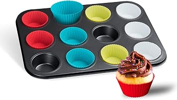 Baketivity Premium 12 Cups Non-Stick Carbon Steel Holder Muffin Pan