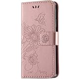 kazineer Funda Honor 6X, Honor 6X Funda Cuero Flor Patrón Cartera Carcasa para Huawei Honor 6X Caso - Oro Rosa