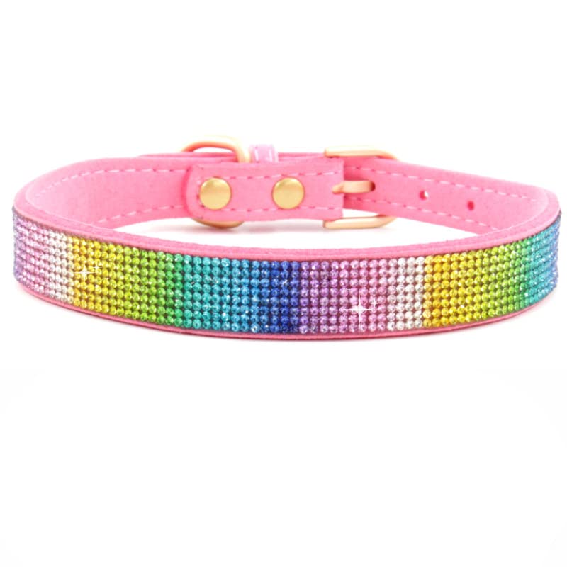 Dog Collar Suede Fiber Crystal Dog Collar Comfortable Glitter Rhinestone Dog Collars Zinc Alloy Buckle For Small Dogs Cats 1Pcs Pink Colorful Xs โ image 1