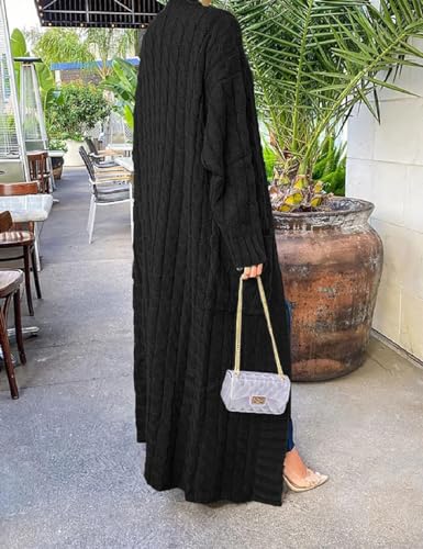 A ADILACA Women's Thin Type Stylish Cable Knit Cardigan with 2-Pockets, Women's Extra Long Ankle Length Sweater4