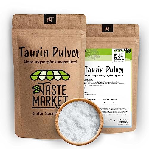 Taurin Pulver 1kg – 99,9% Rein – Ohne Zusatzstoffe – Vegan & Geschmacksneutral – Aminosäure – TASTE MARKET
