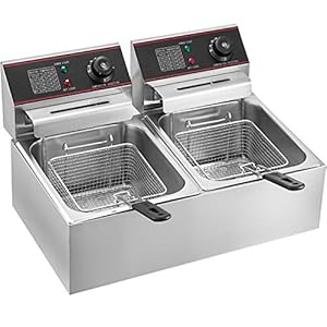 Olibelle Freidora 12L Eléctrica INOX, Freidora Comercial de Acero Inoxidable, Doble Depósito 5000W