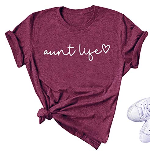 Women Aunt Life T-Shirt Aunt Vibes Shirt Cute Auntie Gifts Tee Shirt Short Sleeve Casual Tops Blouse  Purple