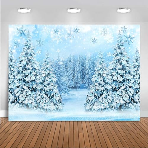 Mocsicka Winter Scene Backdrop Snowy Christmas Pine Tree Halo Spots