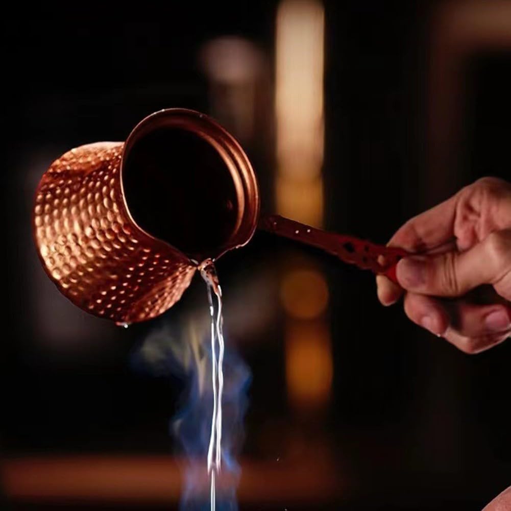 Zoegneer Autentica caffettiera turca in rame placcato in rame con fiamma, tazza da barista con fiamma