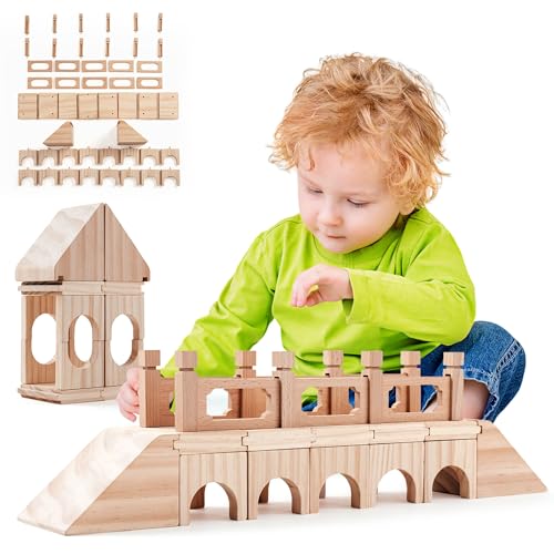 Edyfico TGQ101,48St&uuml;Ck Spielzeug Holzspielzeug,Montessori Kinderspielzeug,Vogelhaus Konstruktionsspielzeug,Large-Bridge Set,Domino Kreatives Spiel Stapeln &ouml;Ffnen,Geschenk f&uuml;r Jungen & M&auml;dchen