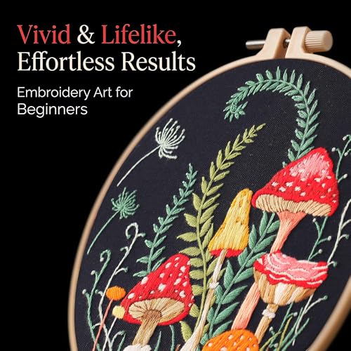 Image of Harimau Adult Beginner Embroidery Starter Kit, Complete Set with 4 Patterns, 2 Hoops, Needles, Scissors, Instruction Guide & Stitching Video Tutorials