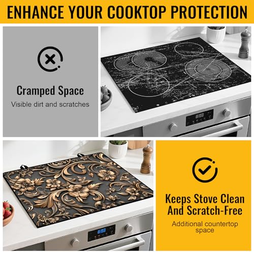 Image of NYZE Stove Cover for Electric and Glass Stove Tops 3-in-1 Stove Mat, Heat Resistant Counter Protector Mat, Non-Slip Surface & Drying Rack (Flowers, 28.5 inchLx20.5 inchW)