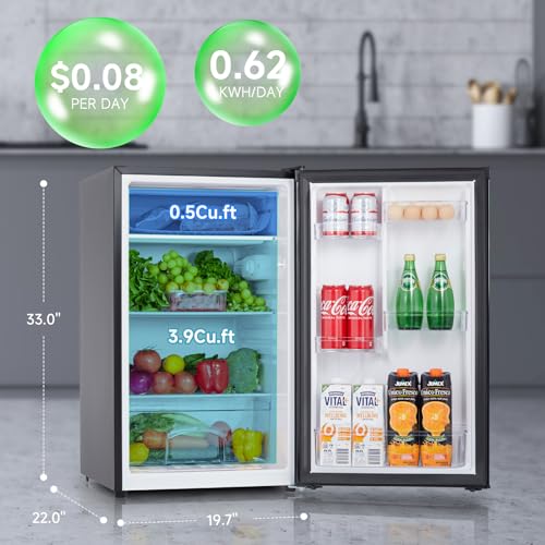 Mini Fridge with Freezer 4.4 Cu.Ft, Single Door Small Refrigerator 5 Settings Adjustable Thermostat, Energy-efficient,Single Door, Low Noise,Compact Refrigerator for Dorm, Office, Bedroom - Image 4