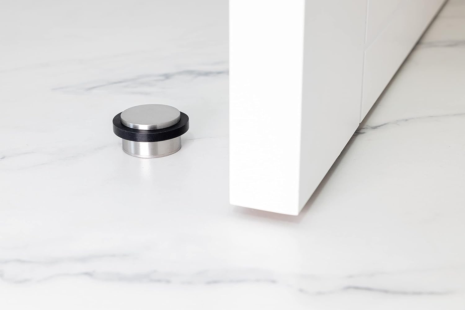 Adhesive or Screwing Doorstop | 1.37'' X 0.8'' | Black Rubber | Stainless Steel | Includes Screw + Clamping Anchor and Adhesive Threaded Base | Mod. I-203