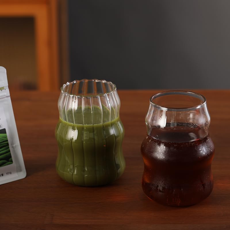 2 Pcs Ribbed Glass Cups, 18 Oz Vintage Drinking Glassware with Wave Shape Design, Bubble Cups for Iced Coffee, Juice, Beverage, Milk, Cocktails, Bubble Tea, and More - Image 11