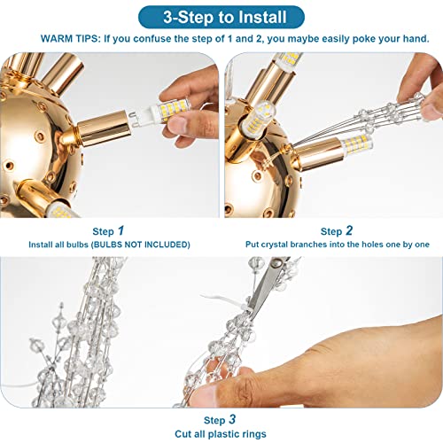 SineRise Modern Crystal Chandeliers Firework, Crystal Light Fixture, Dandelion Chandelier (12-Light, Gold) for Foyer Hallway Entryway Kitchen Bedroom