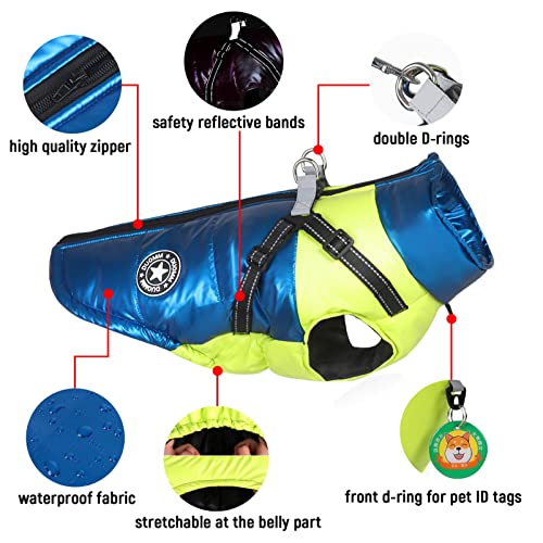 SMALLLEE_LUCKY_STORE Pet Colorblock Sport Waterproof Winter Jacket Vest with Harness D-ring for Small Medium Dog Cat Zip-up Padded Puppy Coat Chihuahua Yorkie French Bulldog Warm Clothes,Blue,M - Image 2